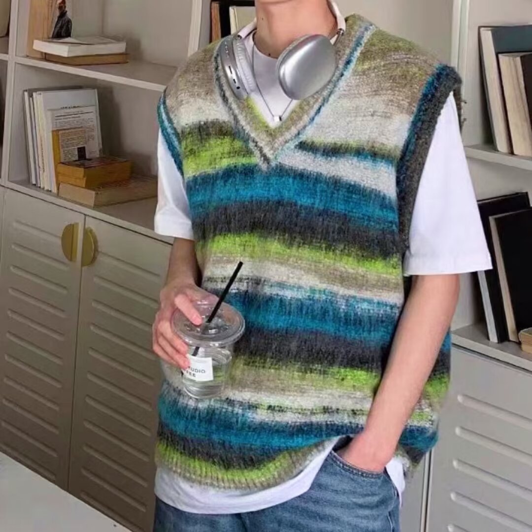 Oil painting terraced gradient mohair segments dyed wool, hand-knitted diy crochet scarf, irregular thick wool balls pic 7