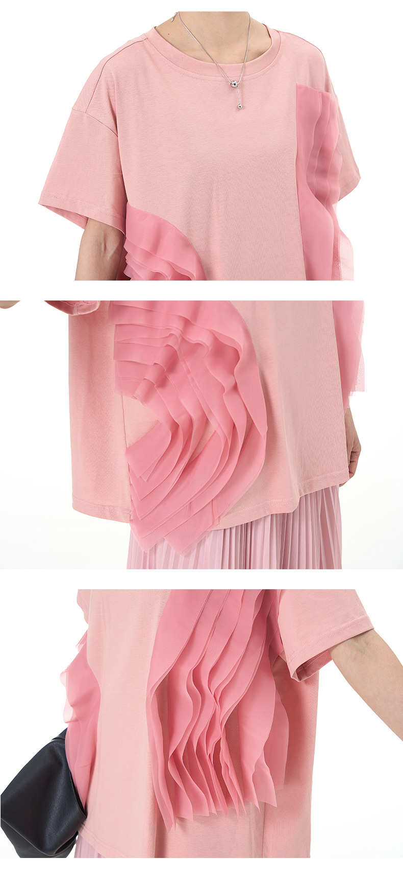 大码女装2025夏新宽松纱网拼接纯棉短袖T恤气质韩版显瘦上衣68852详情28