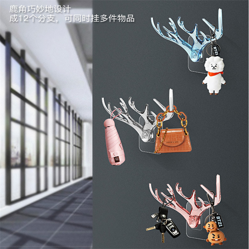 Deer antler cartoon creative three-dimensional traceless deer antler hook Nordic wall decoration small hook creative and personalized deer head wall pic 3