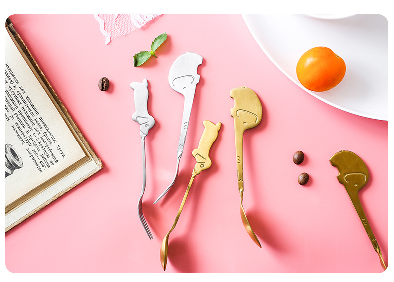 Stainless steel cartoon fruit spoon and fork, afternoon tea dessert cake spoon, animal-shaped tableware fork and spoon, creative tableware, decorative spoon, stainless steel dessert spoon, ice cream spoon, Popsicle spoon, spoon, dinner spoon pic 10