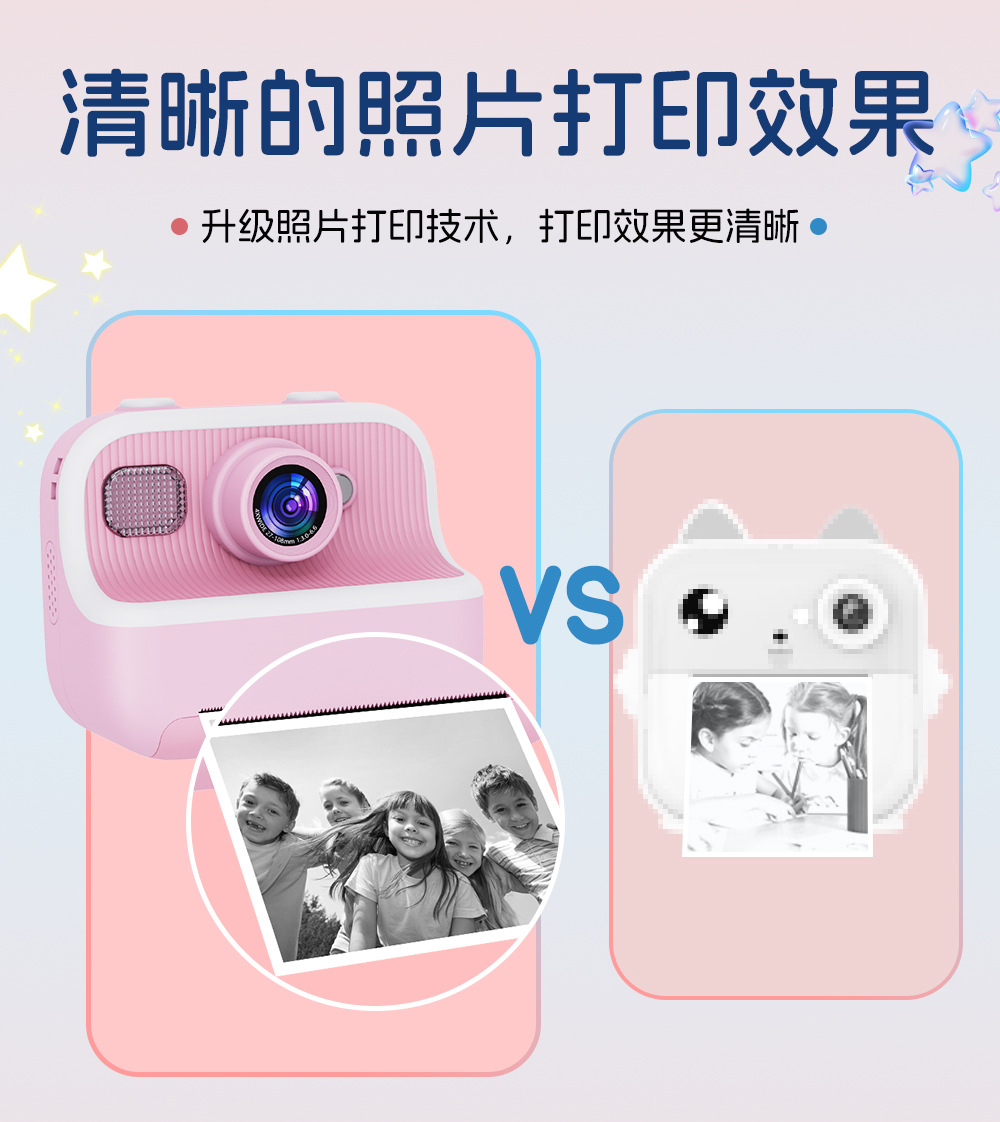 拍立得2.4寸1080P儿童相机 长续航 前后双镜头 热敏打印照片详情3
