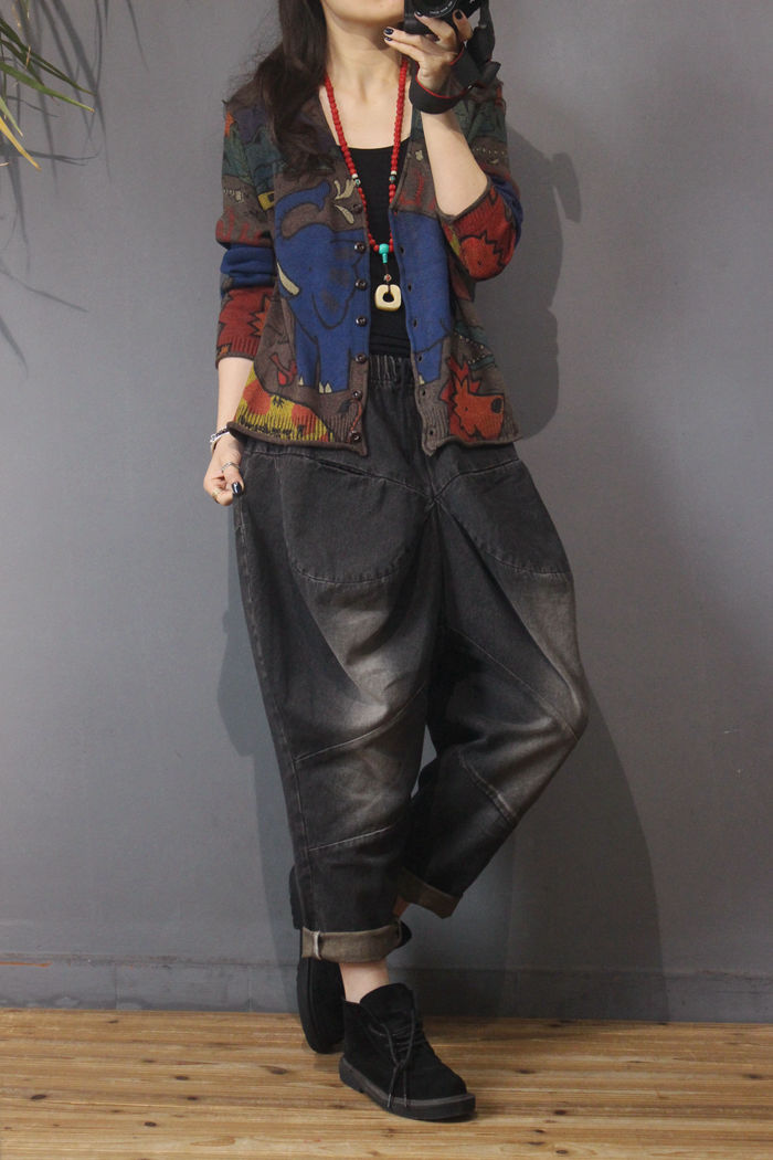 Spring 2021 new printed knitted cardigan for women, retro ethnic style, loose, large-sized, slimming long-sleeved top pic 2