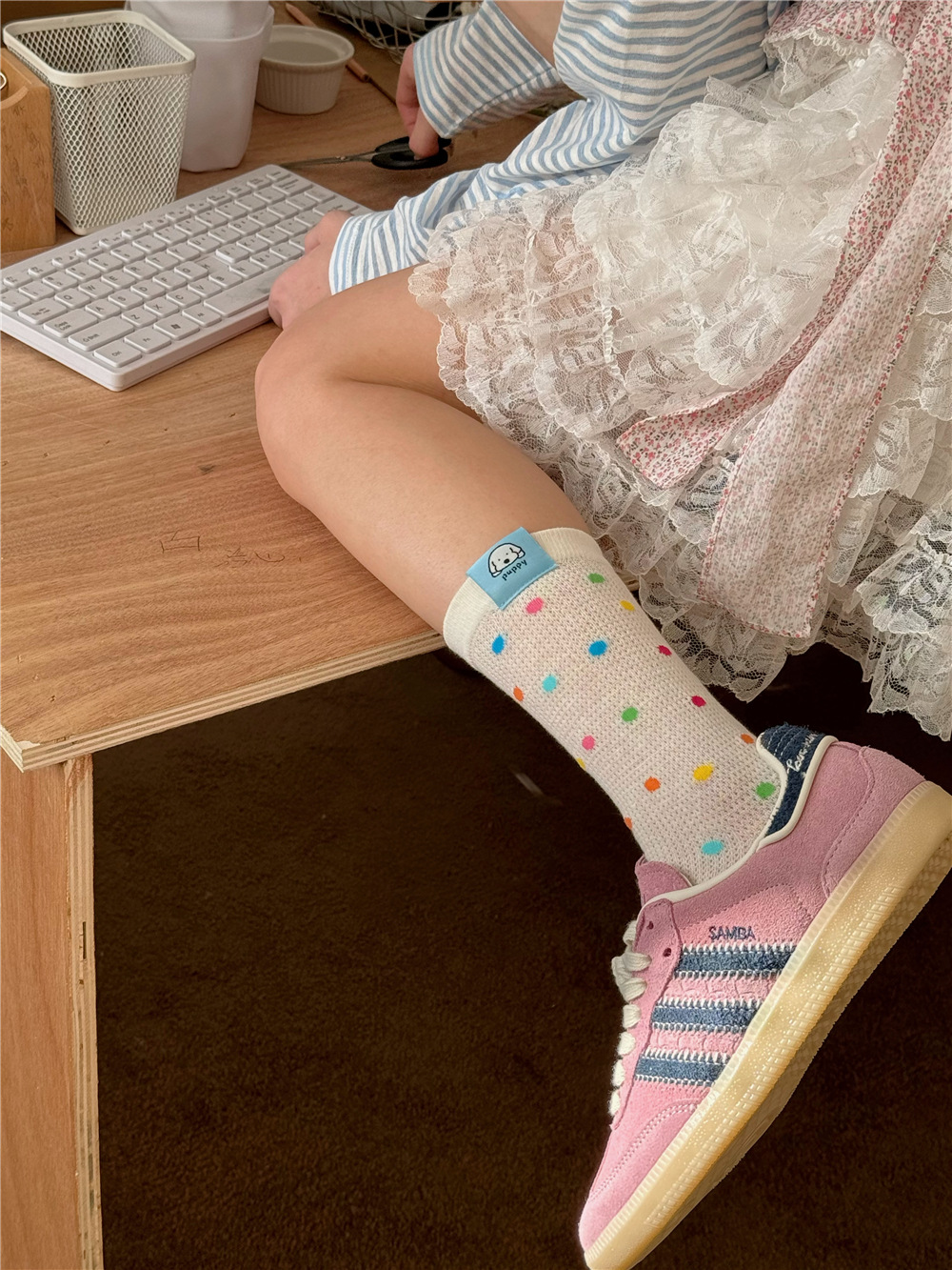 IOULOR薄款puppy狗彩色中筒袜夏季新品堆堆袜透气吸汗袜子批发女详情17