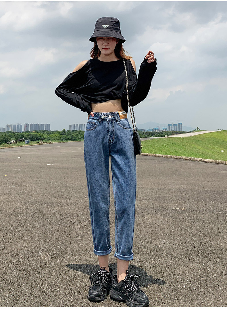 2023春季小个子牛仔裤女宽松高腰萝卜裤小直筒显瘦老爹九分哈伦裤详情10