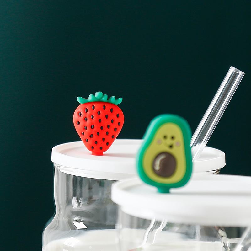 Creative large-capacity fruit glass water cup, cute in summer, high appearance level, covered straw, home drinking cup pic 11