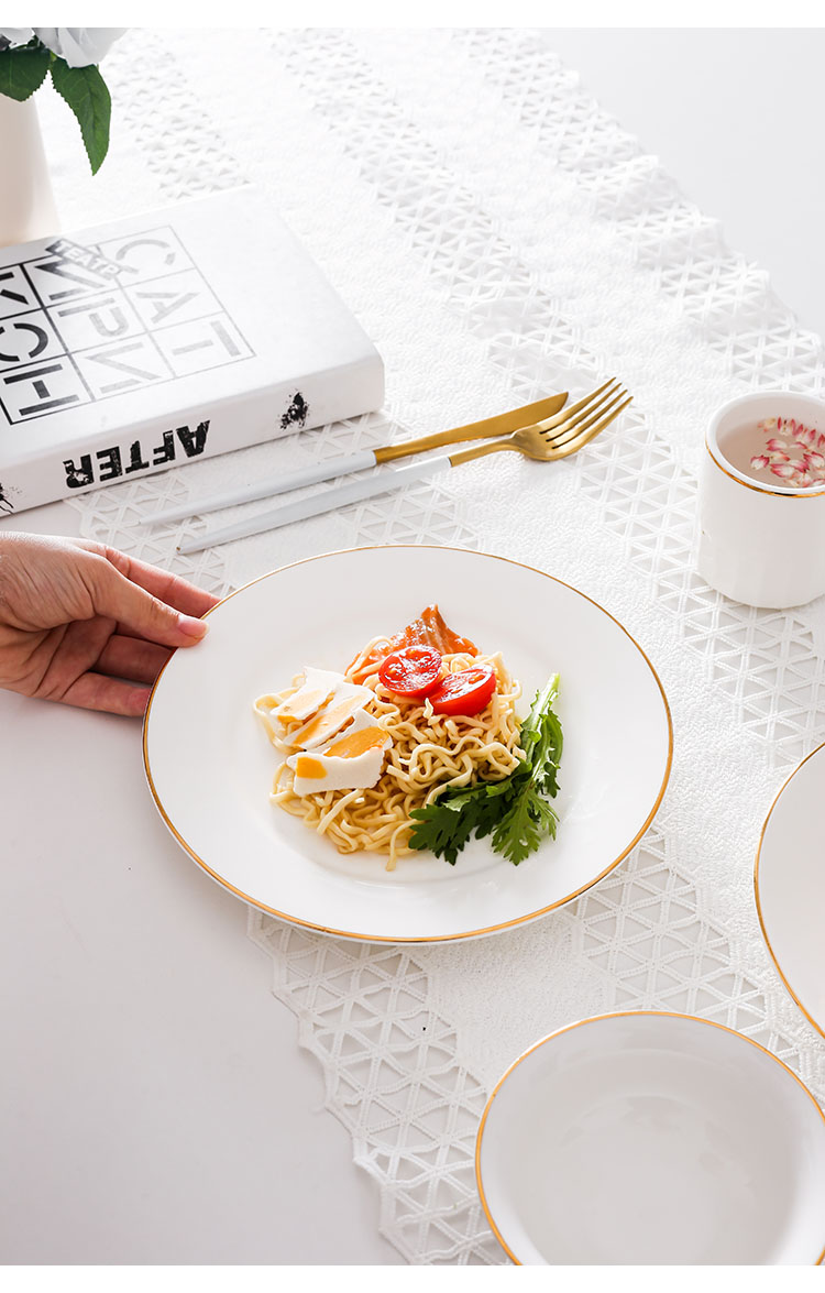 Nordic Golden Border Western dining plates, ceramic steak plates, home round and shallow plate tableware sets, creative plates, bowls and dishes, desserts pic 33