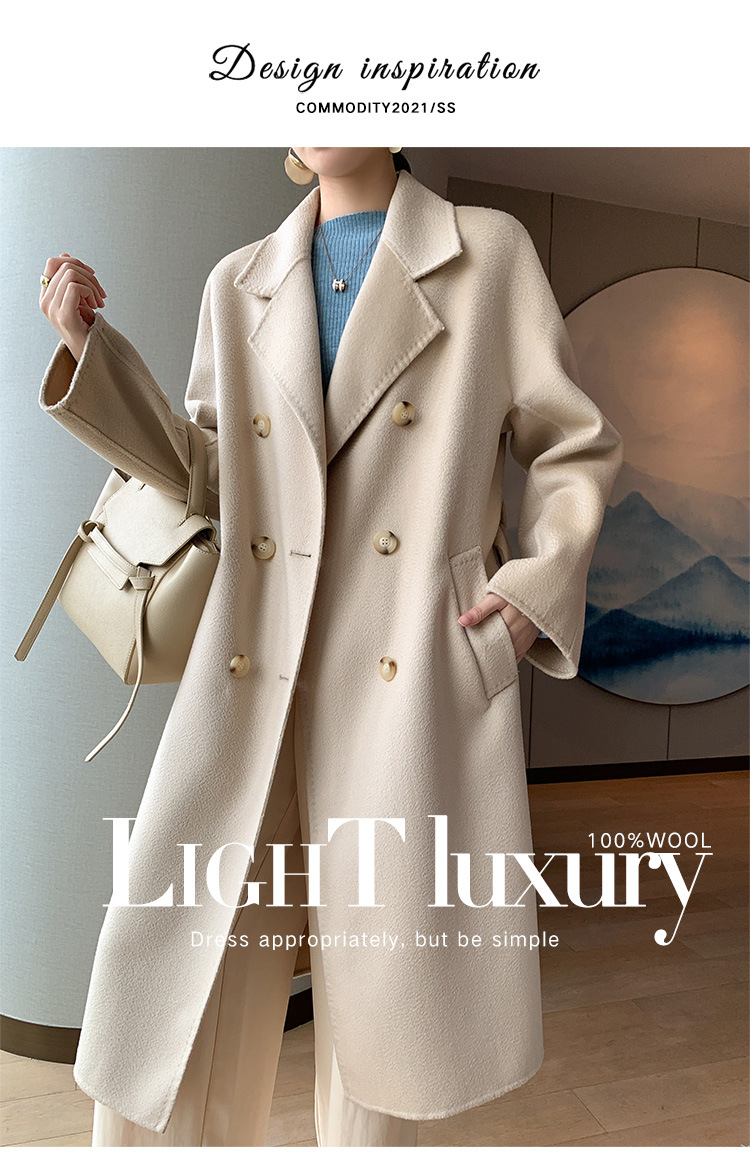 Double-sided woolen water ripple coat for women, mid-length, autumn and winter Korean style, stylish and stylish, double-breasted woolen coat pic 1