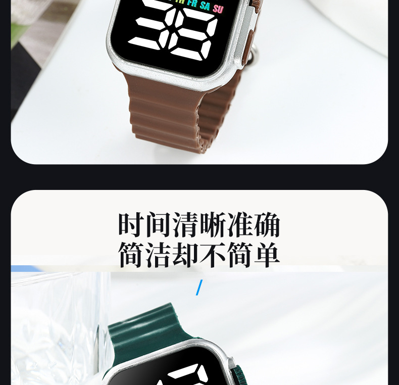 2024新品电镀韩版 LED学生电子表 方形按键彩灯男女情侣运动手表详情3