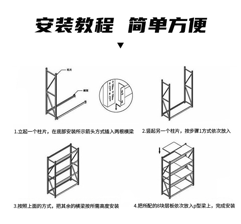 仓库重型货架加厚可调节置物架储物架仓储库房移动轻型多层铁架子详情14