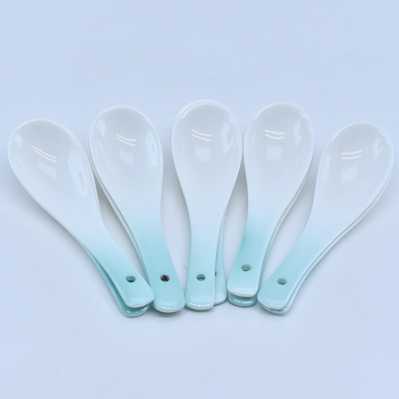 厂家陶瓷汤勺家用餐具小勺调羹骨质瓷三弯勺渐变骨瓷金线三弯勺详情4