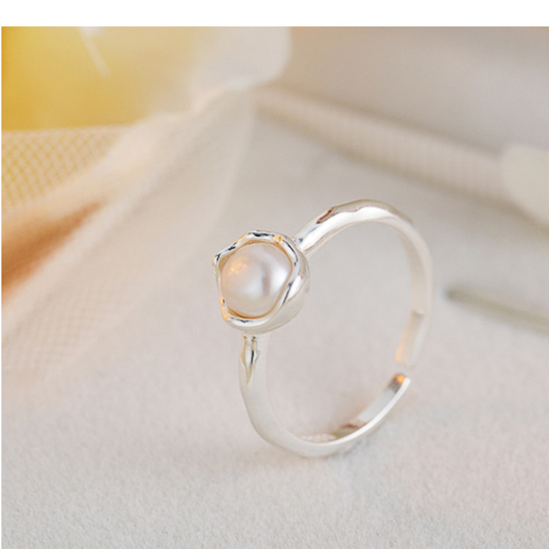 S925纯银时尚个性淡水珍珠戒指女小众素银简约百搭气质开口指环详情18