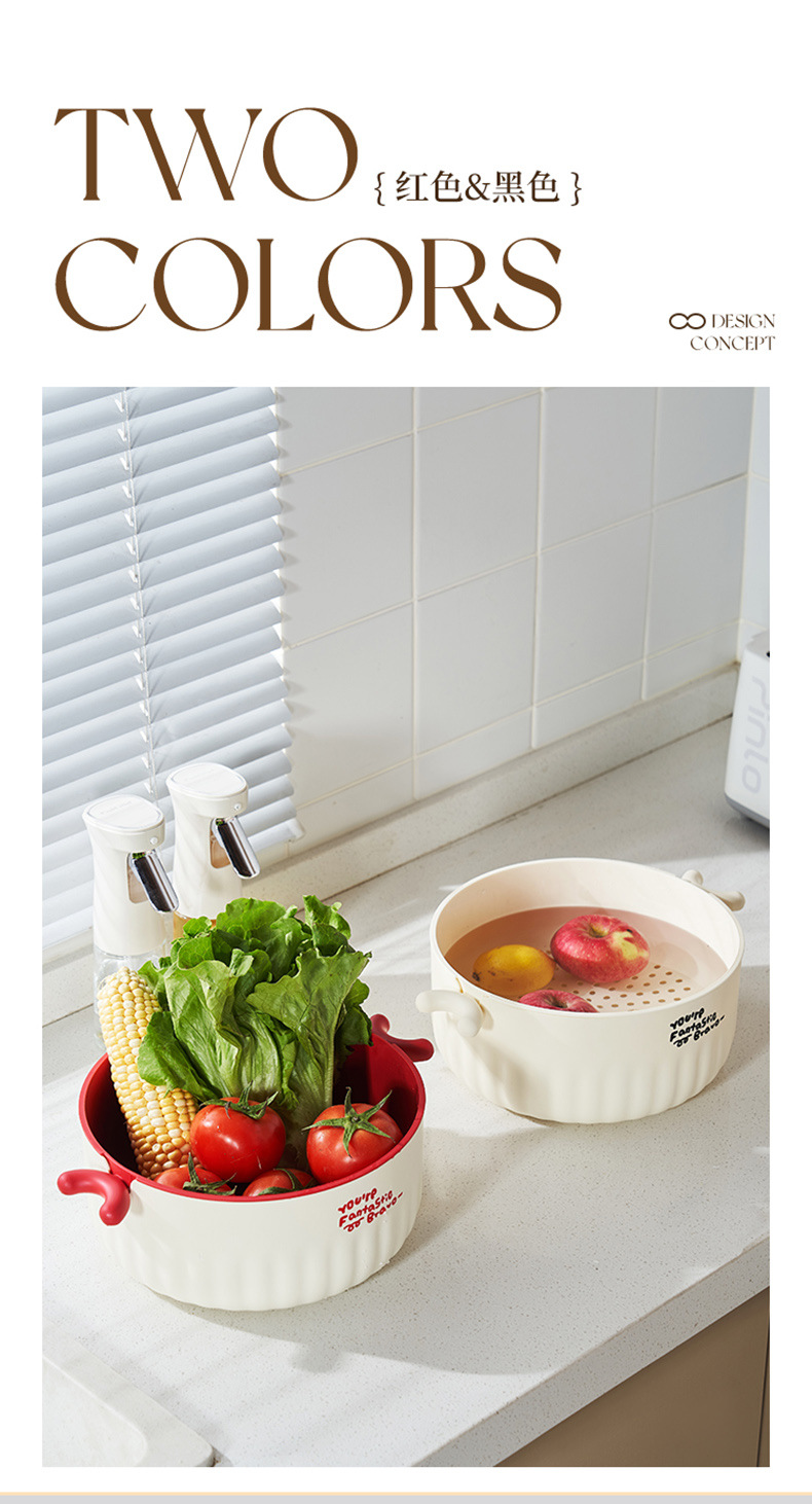 New round double-layer fruit and vegetable basket, household draining basket, kitchen thickened fruit storage, blue washing vegetable basket pic 5