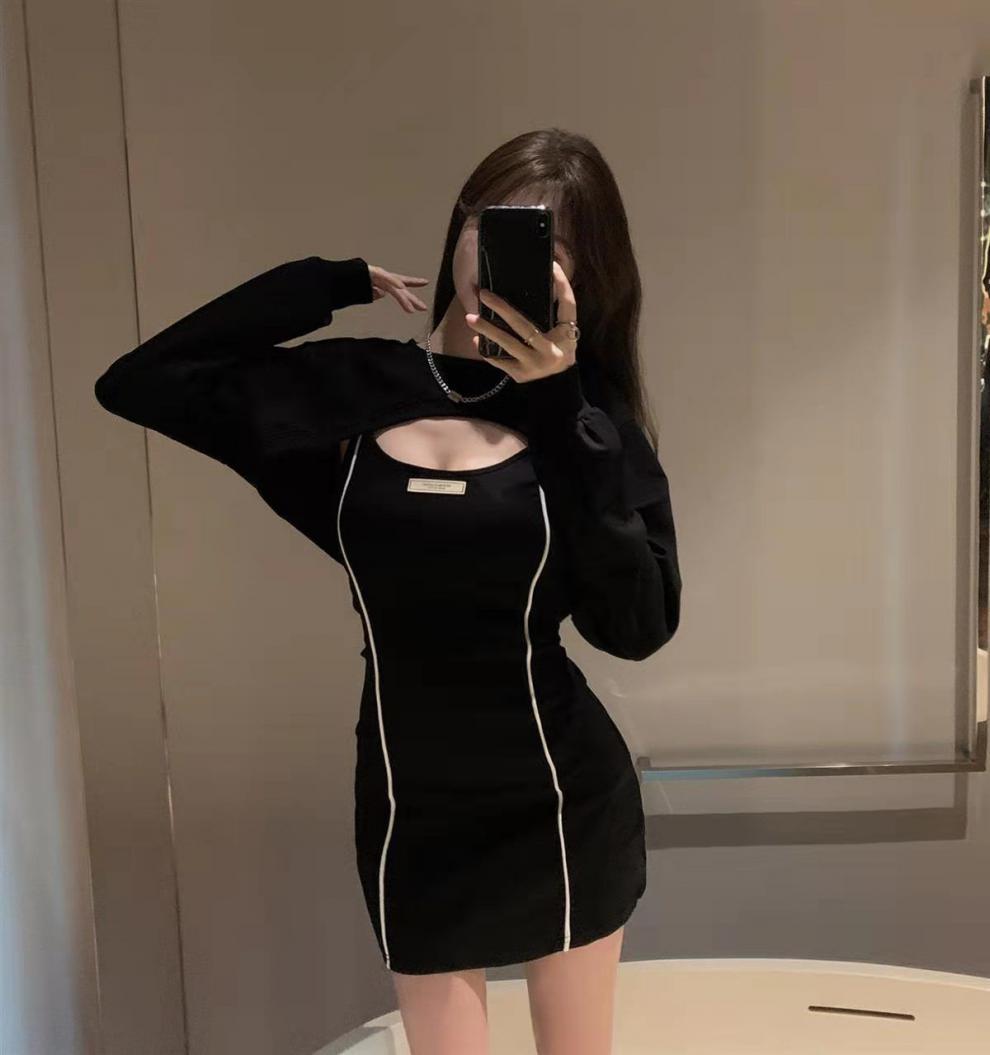 德绒吊带连衣裙女性感纯欲气质包臀短裙秋季新款打底裙子两件套装详情16
