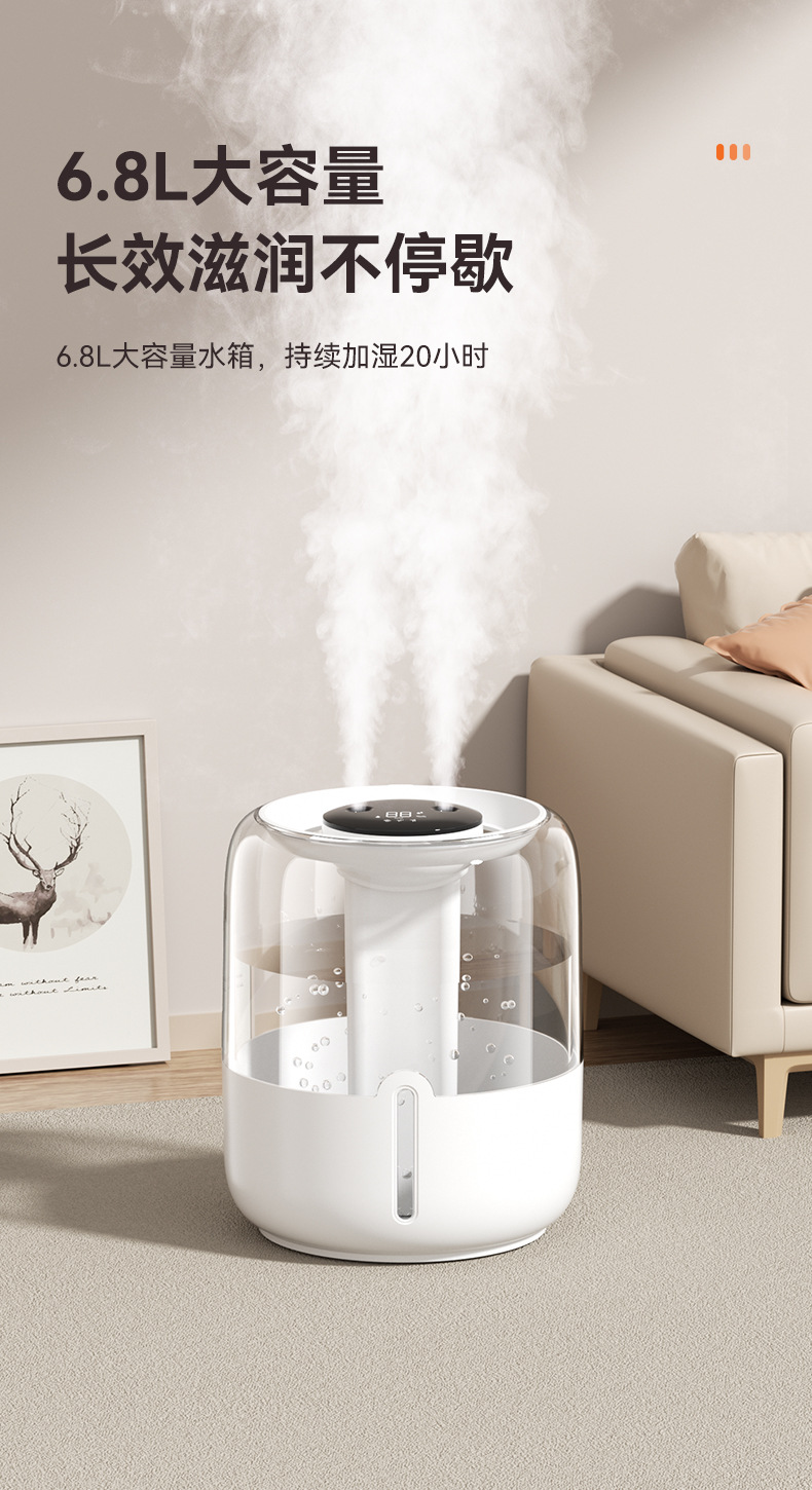 新款6.8L大容量加湿器USB双喷雾家用宿舍办公室卧室桌面带小夜灯详情29