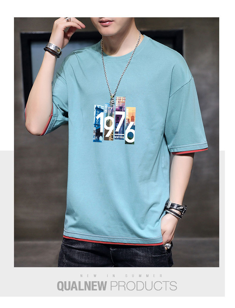 New Korean loose short-sleeved T-shirts for young men. Two pieces of cotton half-sleeved faux faux T-shirts for students, cool and oversized pic 77