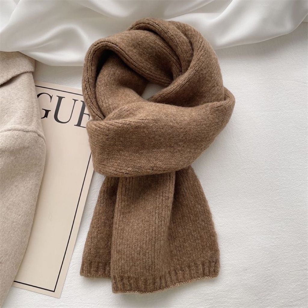 New Korean-style versatile knitted scarf for women, creating a winter atmosphere in solid color, simple, soft, warm and laid-back style small scarf pic 8