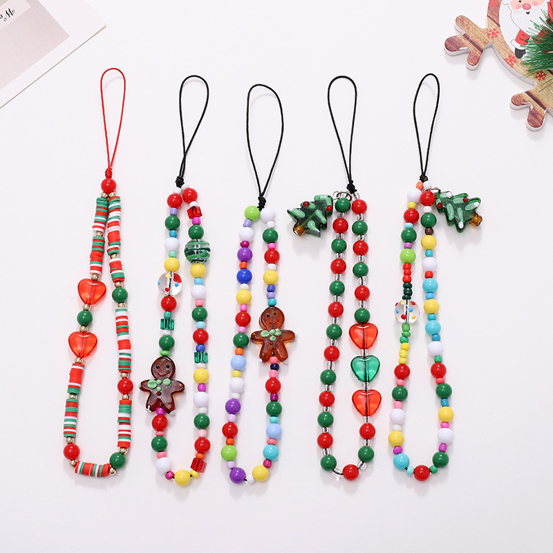 New Christmas series mobile phone chain, Santa Claus beaded short Christmas tree pendant, wrist strap anti-loss chain pic 7