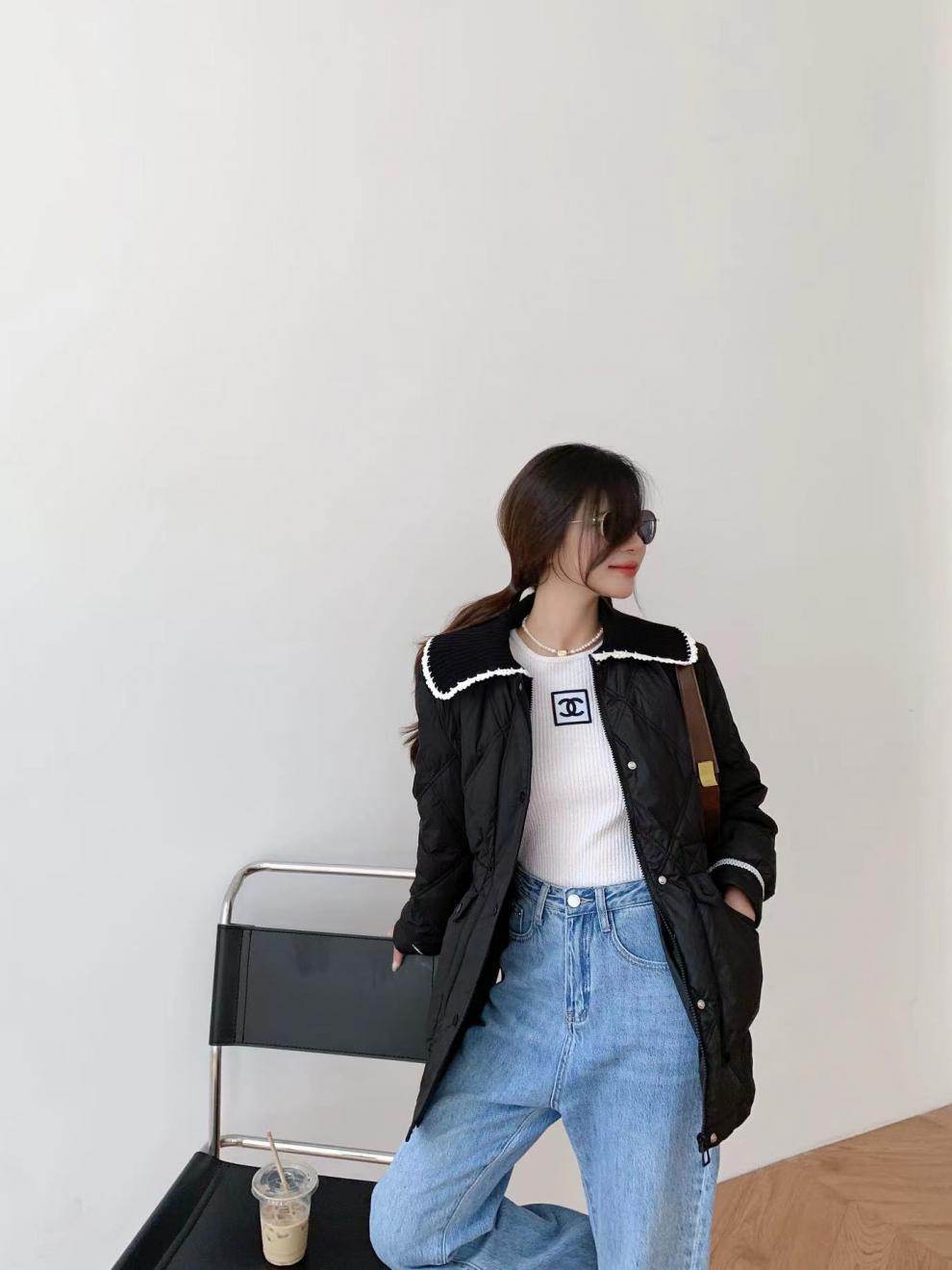 2022新款羽绒服女小香风短款韩版针织娃娃领时尚小个子冬外套潮详情14