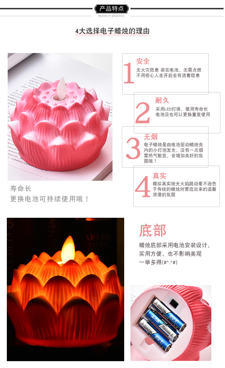 Creative simulation lotus LED blessing lamp, swinging candle, lotus lamp, lotus candle lamp, Buddhist use manufacturer wholesale pic 5