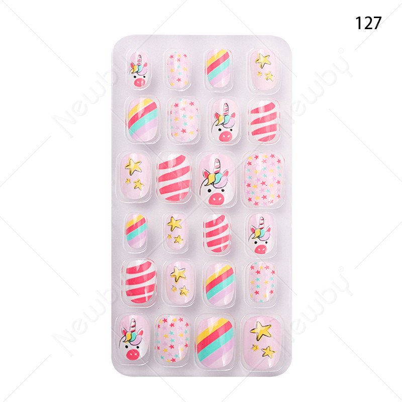 Finished nail sheets for children, 24 pieces of nail patches, cartoon Christmas fake nails, detachable nail stickers with adhesive backing pic 19