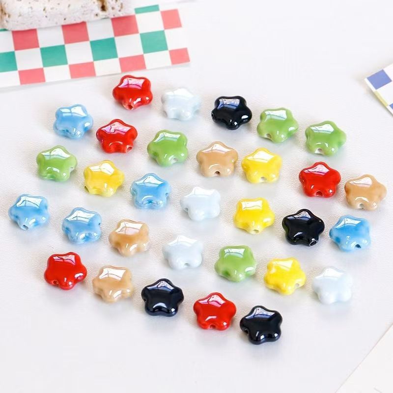Simple and colorful ceramic pearlescent surface fish five-petal flower beads scattered beads diy handcrafted beaded bracelet decoration accessories pic 46