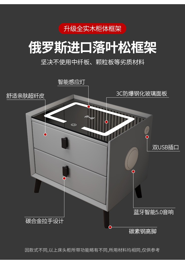 多功能智能床头柜无线充电音响指纹锁简约轻奢床边储物收纳柜批发详情21