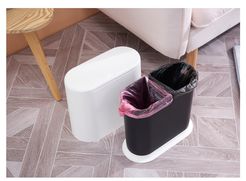 Elliptical dry and wet classified trash can, Japanese-style double-layer large covered wastebasket, press-type kitchen and bathroom trash can pic 31