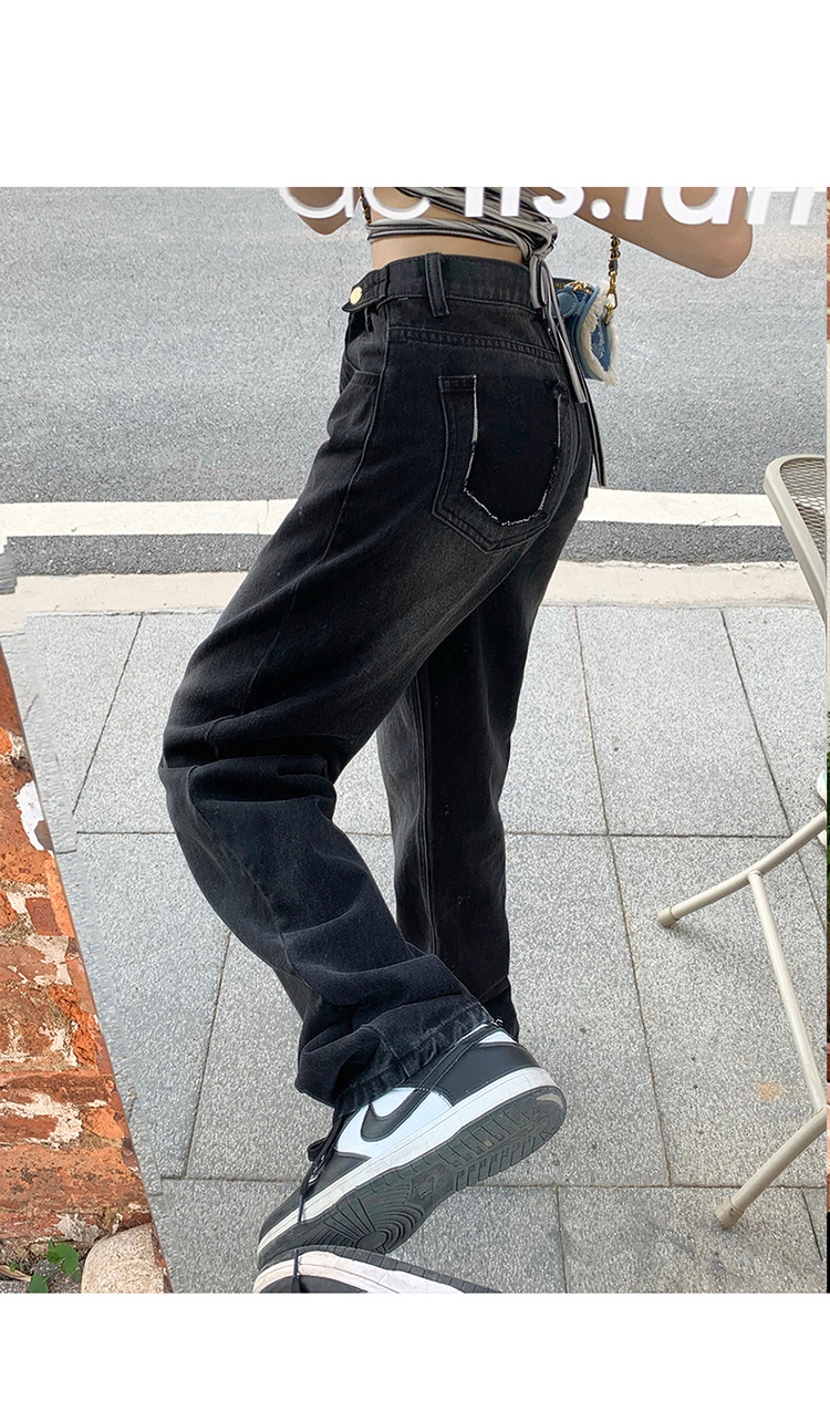 牛仔裤女2023新款春秋扣子潮ins垂感高腰小个子直筒宽松阔腿裤详情9