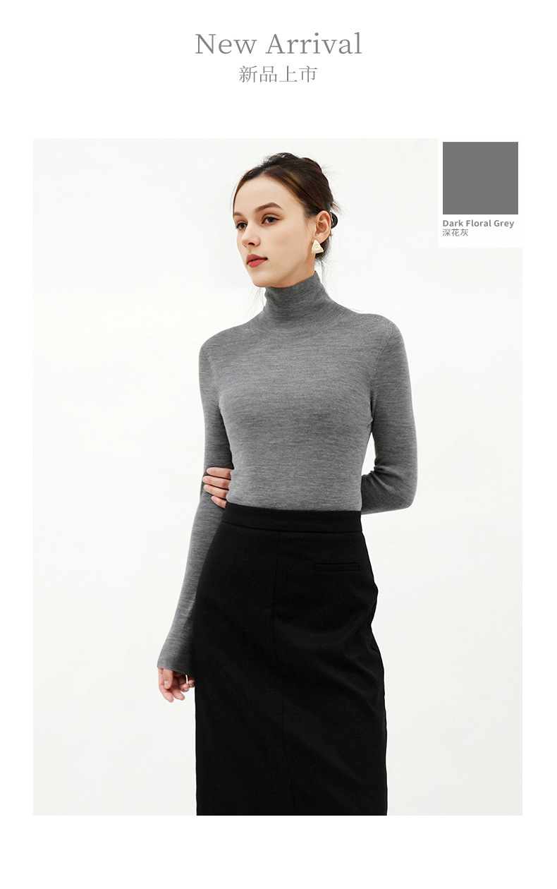 100% wool high-neck base layer shirt, a new bestseller for autumn and winter, versatile and stylish. Pair it with a long-sleeved knitted sweater and top for women pic 20