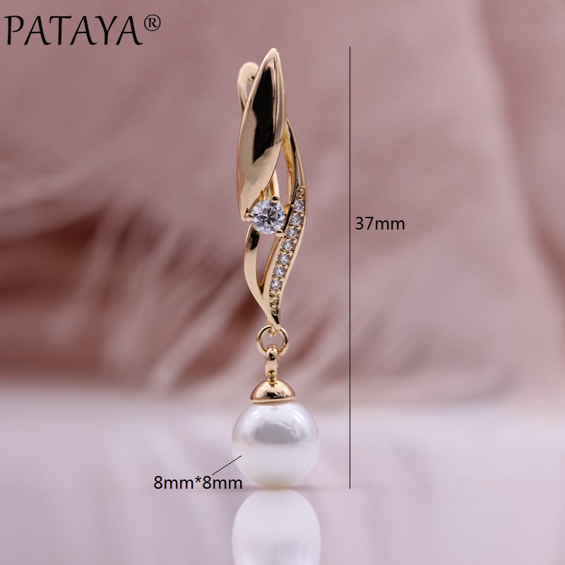 PATAYA585 rose gold electroplated pearl earrings, cross-border direct supply, AliExpress Zircon fashionable long earrings pic 5
