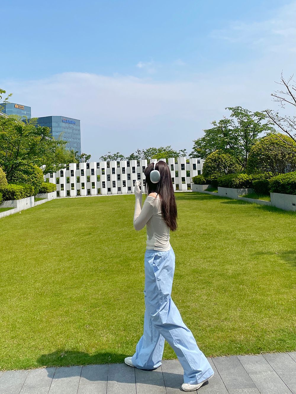 子川蓝色系清凉垂感工装裤女2024夏季新款松紧腰百搭直筒长裤8656详情23