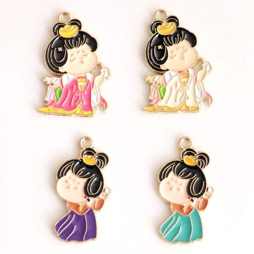 西安旅游纪念古风唐朝贵妃仕女卡通滴油合金diy饰品配件挂件吊坠详情1