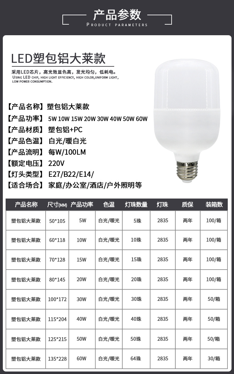 led灯泡e27螺口T泡 高富帅灯泡 led节能家用灯泡 螺旋应急球泡灯详情7