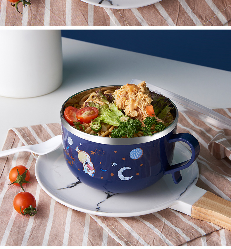 New Astronaut stainless steel instant noodle bowl, Japanese-style cartoon student dormitory double-layer instant noodle bowl with rice bowl and lid pic 14