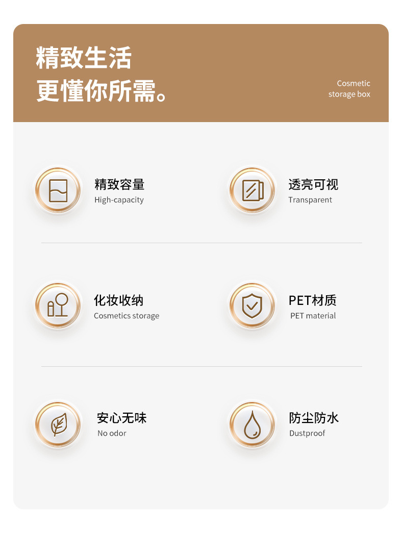 轻奢化妆品收纳盒棉签化妆棉美妆蛋化妆刷桌面收纳带盖分格透明整理盒详情1