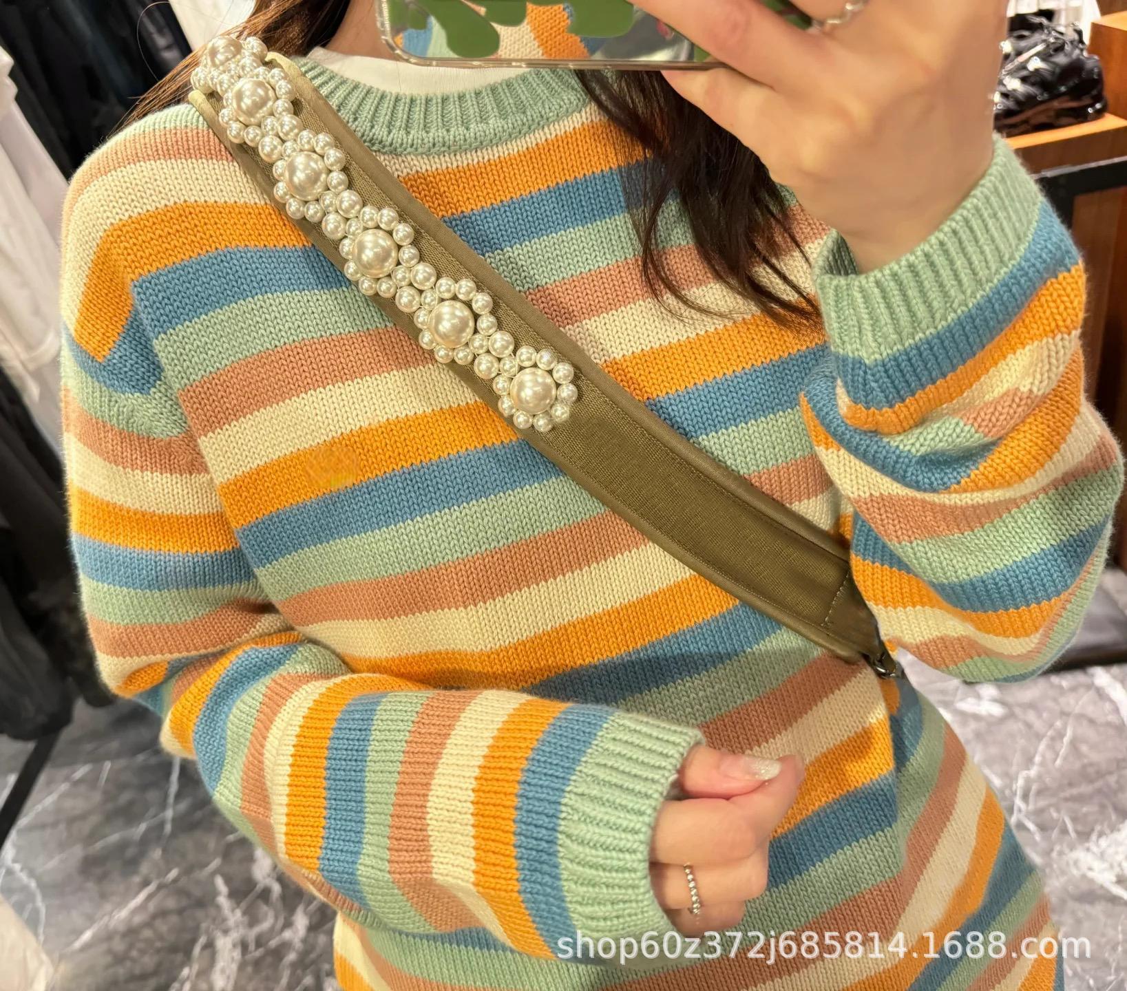 2024早秋新款北欧小众设计简约条纹拼接针织长袖百搭休闲套头毛衣详情5