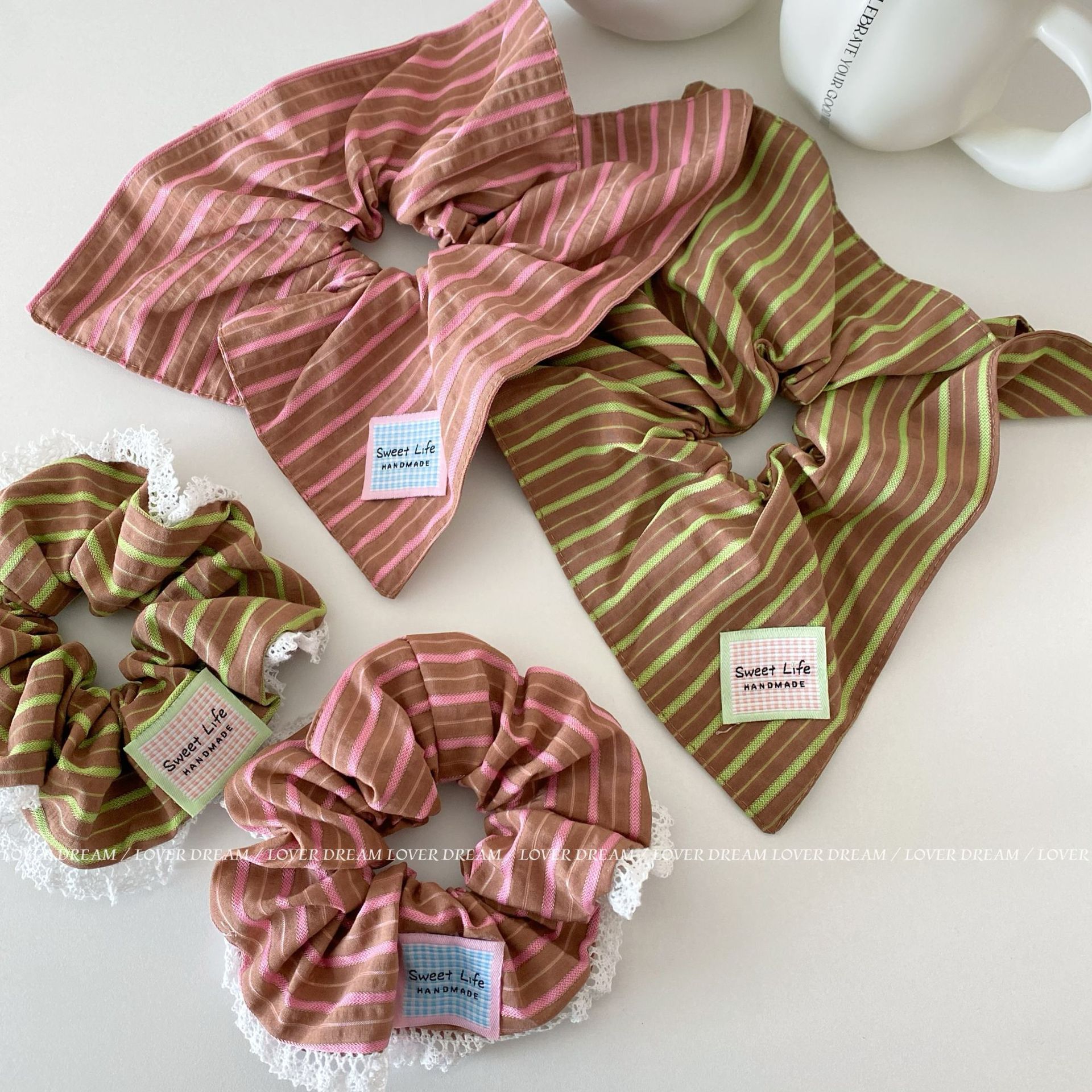 韩国ins新款彩色格纹爱心大肠发圈 甜美可爱头绳扎丸子头头饰发饰详情8