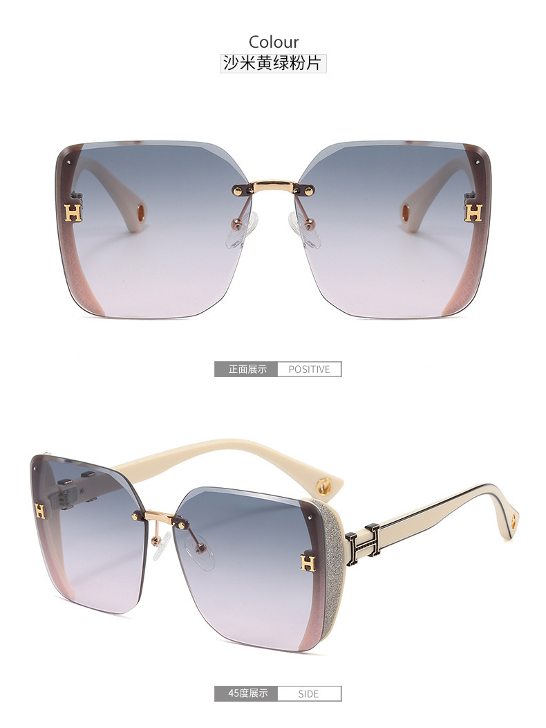 2023新款H 星空墨镜女款无框方形太阳镜防紫外线百搭显瘦潮流眼镜详情11
