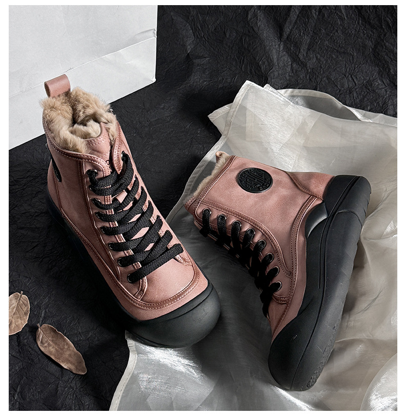 兔毛小白鞋女2024冬季新款高帮运动板鞋厚底女鞋复古百搭保暖女鞋详情5