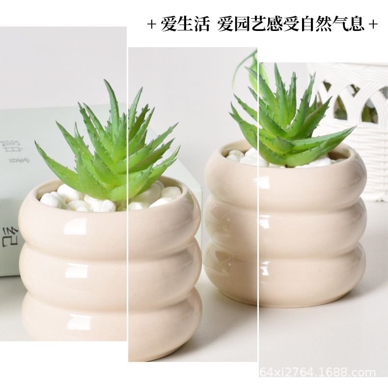 陶瓷花盆北欧创意甜甜圈现代简约莫兰迪多肉绿植花器桌面家居花盆详情11