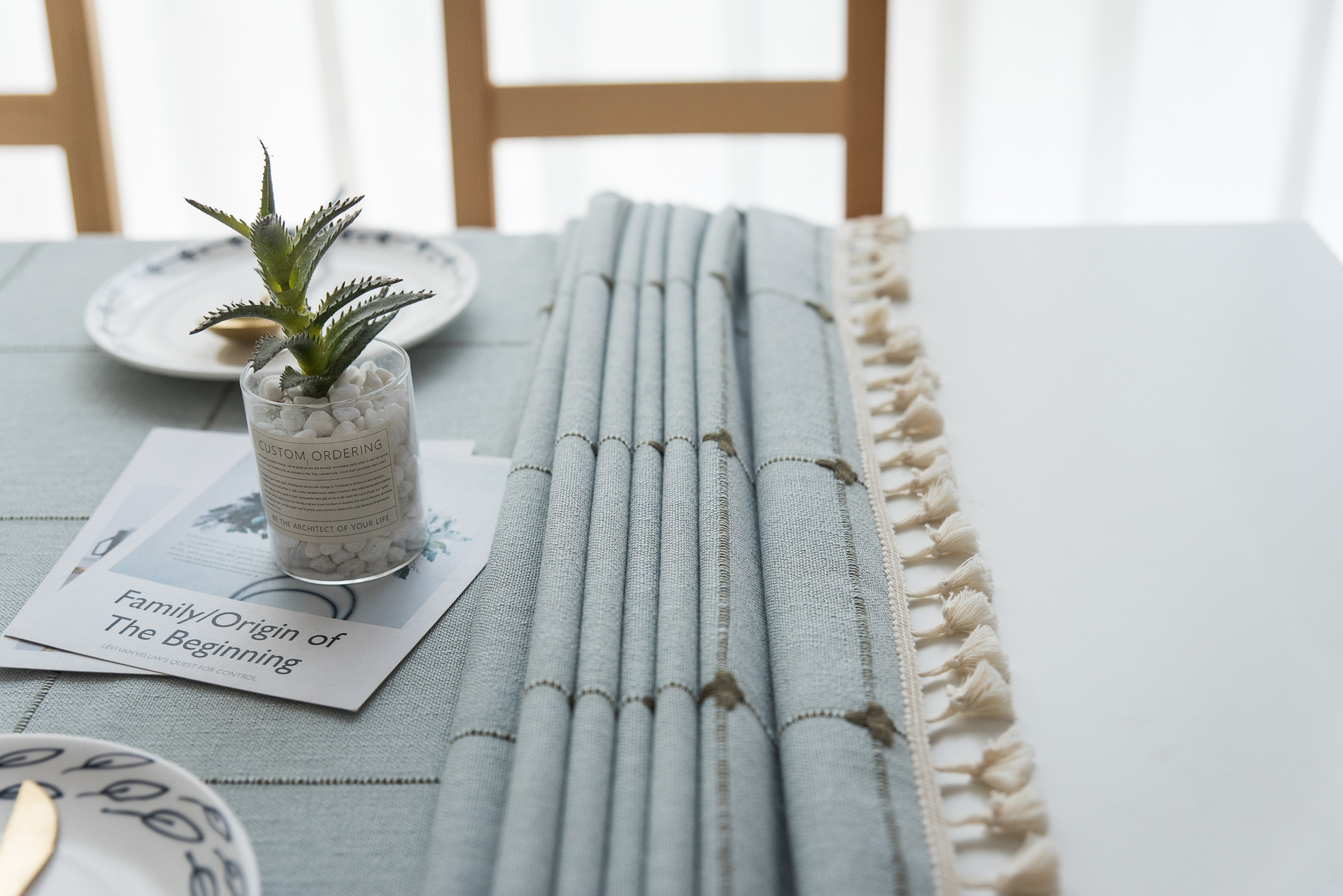 Cross-border Amazon farmhouse antique embroidery party tablecloth, cotton and linen outdoor linen coarse linen waterproof cover tablecloth pic 33