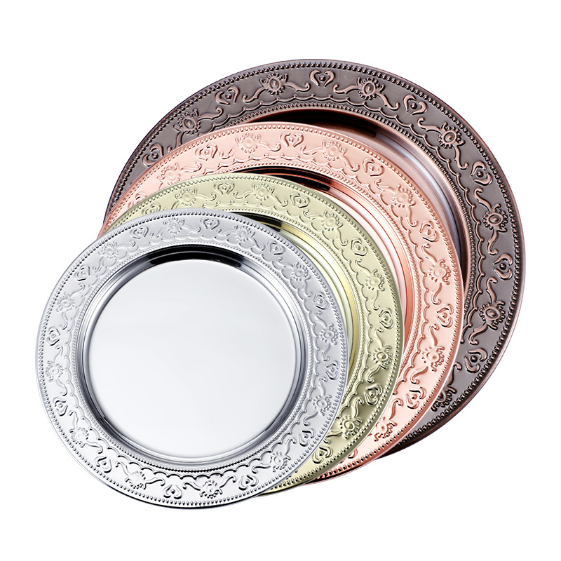 Factory wholesale stainless steel dinner plates, round plates with diamonds, process plates, electroplated fruit plates and display plates pic 7
