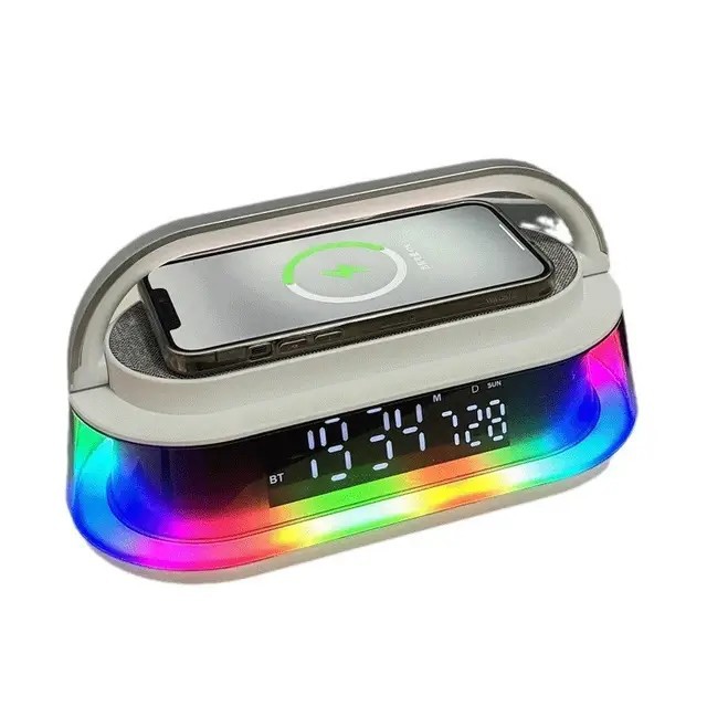 S303 Smart wireless Charging portable Bluetooth speaker, bedroom light, night light with alarm clock and timer pic 2