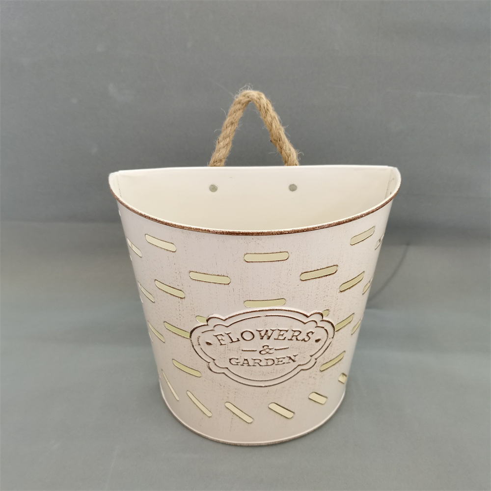 复古铁艺壁挂花盆客厅创意摆件干花桶厨房收纳桶阳台盆栽吊挂桶详情7