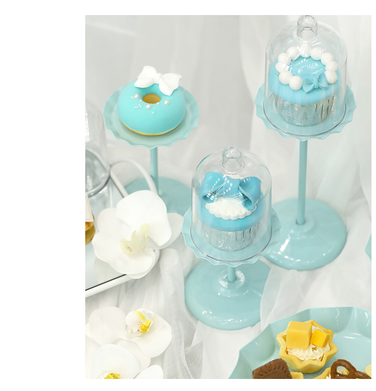 蒂凡尼蓝色婚礼甜品架 铁艺蛋糕盘 周岁宴摆台道具 白色镜面托盘详情19