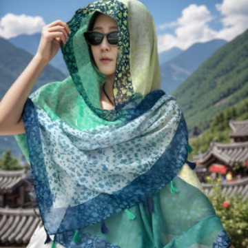欧美外贸热销秋冬棉麻手感围巾新款可爱卡通动物猫狗保暖披肩女士详情5