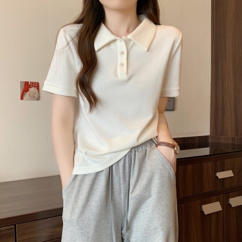 2024夏装polo领短袖T恤女衬衫减龄宽松休闲百搭新款正肩大码上衣详情6