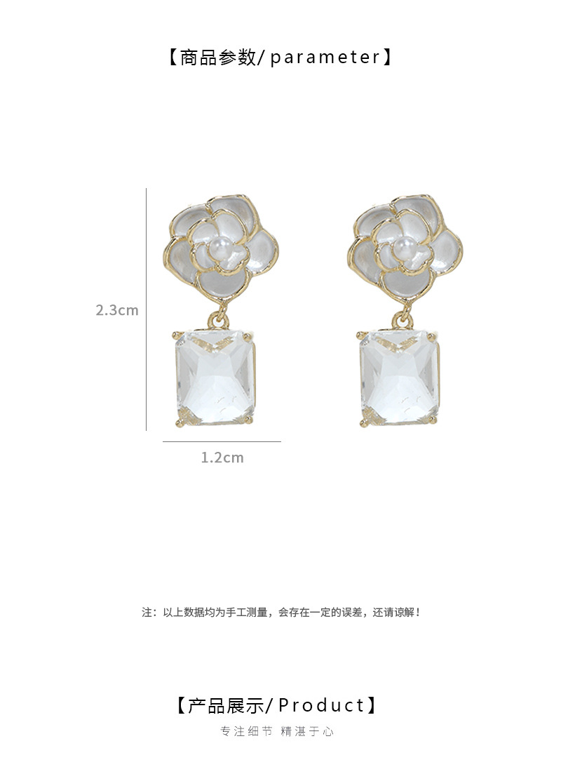 S925银针复古法式山茶花耳钉女小众设计几何方糖吊坠耳饰百搭耳环详情5
