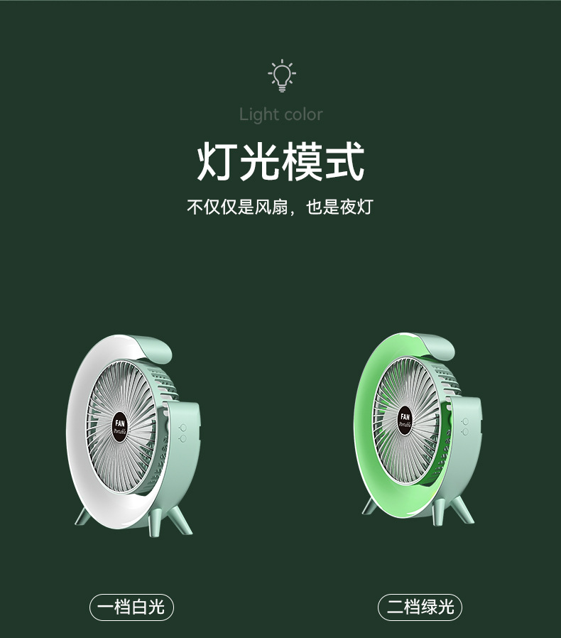 新款彩灯桌面风扇家用台式USB可充电大风力智能调节静音小电风扇详情11