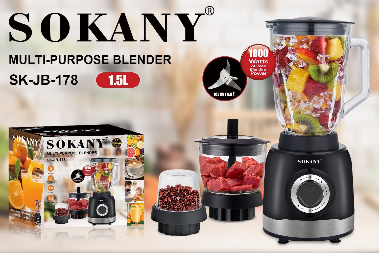 SOKANY178 multi-functional blender for Foreign Trade, baby food grinder, meat grinder, kitchen ice crusher and juicer pic 5